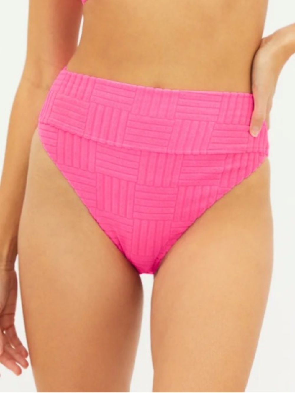 Beach Riot Highway High-Waist Bikini Bottom - Hot Pink, M, Strawberry Moon